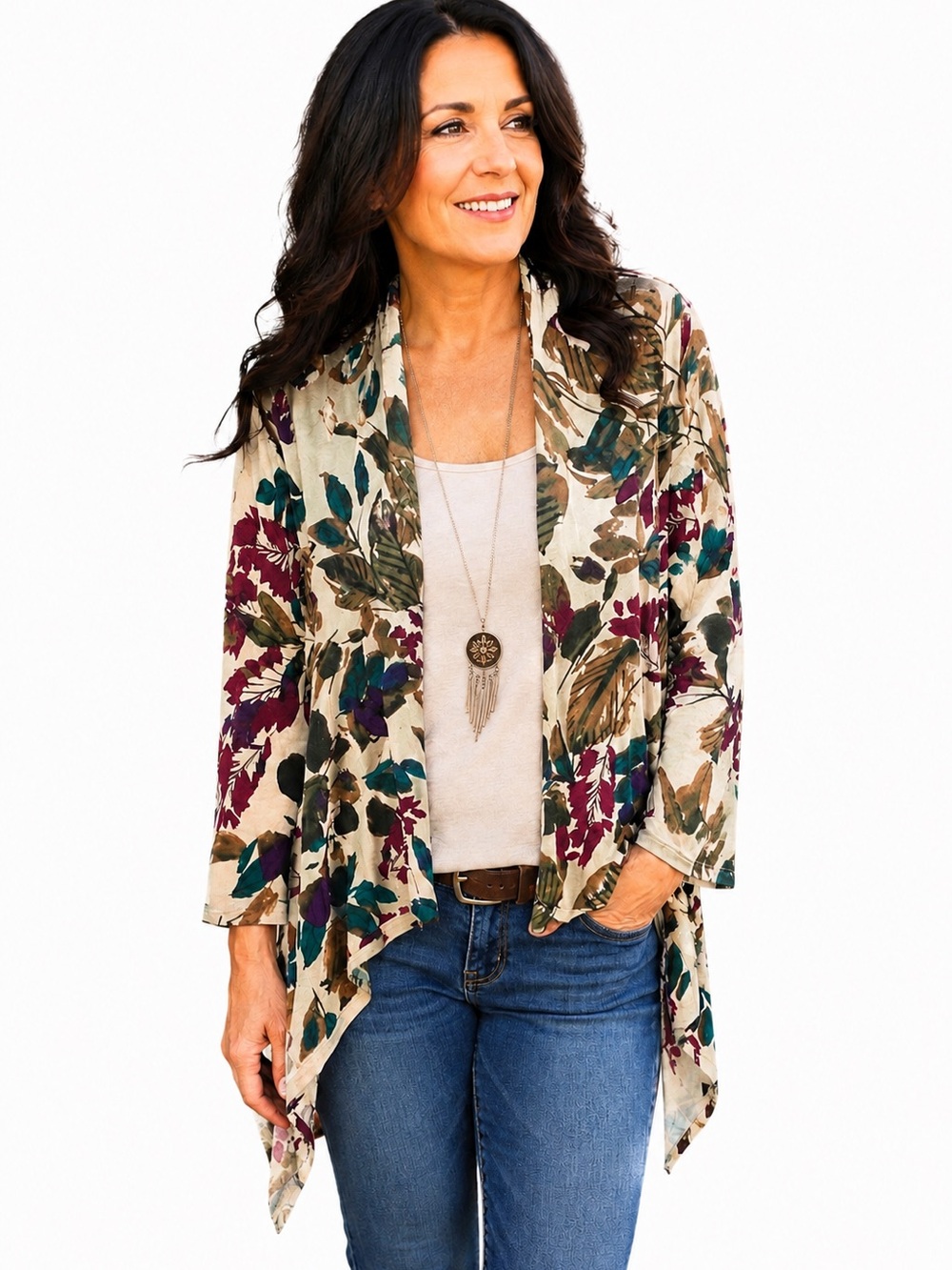 Floral Open Gront Cardigan Sweater Size Large